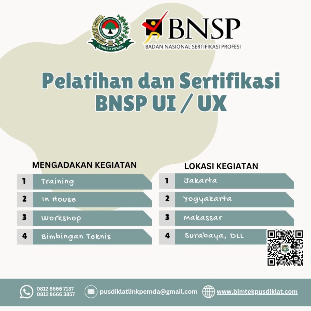 Ikuti Pelatihan dan Sertifikasi BNSP UI/UX Tahun 2026 untuk meningkatkan kompetensi desain antarmuka dan pengalaman pengguna sesuai standar nasional.