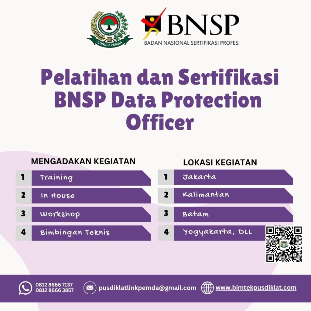Ikuti Pelatihan dan Sertifikasi BNSP Data Protection Officer Tahun 2026 untuk meningkatkan kompetensi perlindungan data pribadi dan persiapan sertifikasi BNSP.